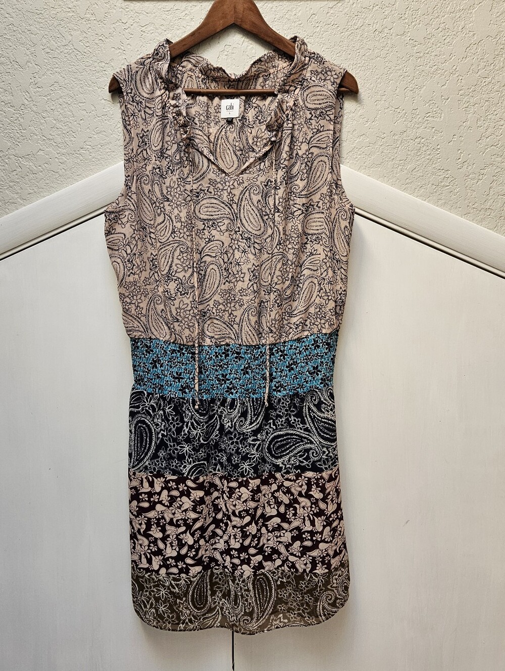 CAbi Sleeveless Mixed Paisley & Floral Mini Dress